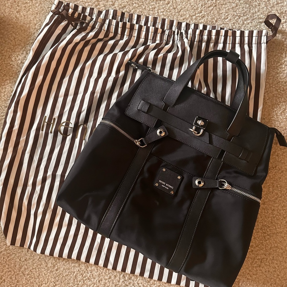 HENRI BENDEL Jetsetter Black Nylon Convertible Large Backpack/ Crossbody Bag